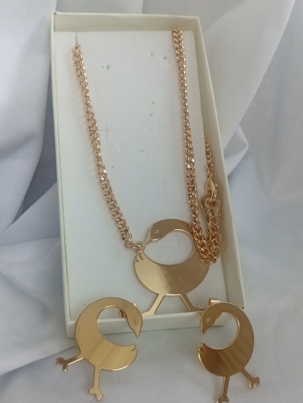 Gold Bird Pendant Necklace and Earrings Set